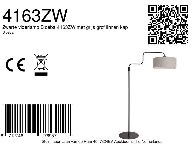 Vloerlamp Bloeba 4163ZW zwart met grijs grof linnen kap