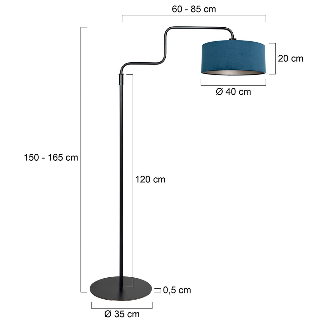 Vloerlamp Bloeba 4169ZW zwart met blauwe velours kap
