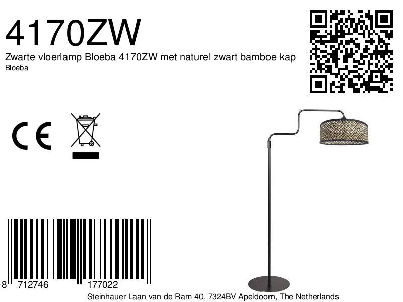 Vloerlamp Bloeba 4170ZW zwart met bamboe kap zwart/beige