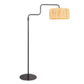 Zwarte vloerlamp Bloeba 4171ZW met naturelkleurig gras kap