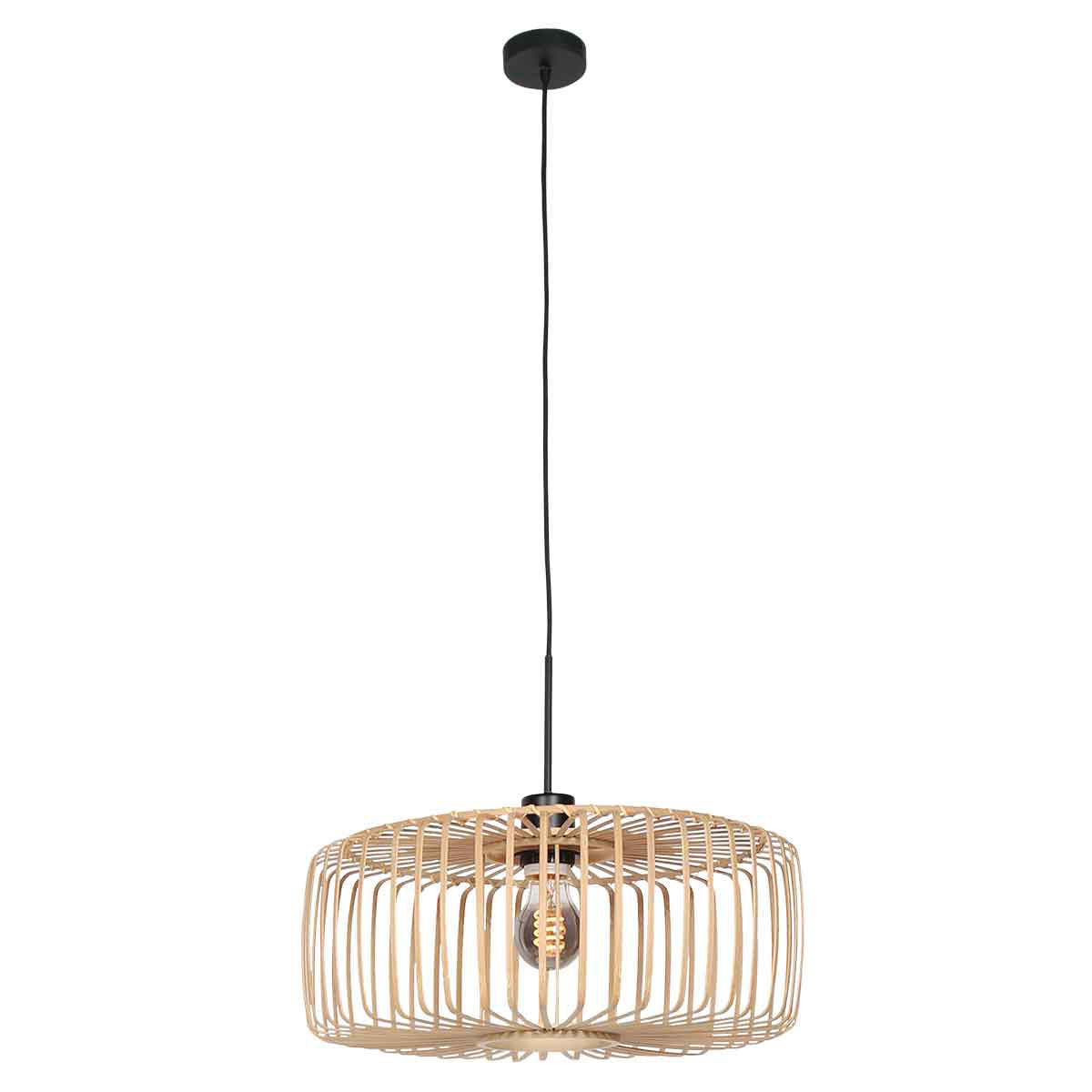 Hanglamp Breeza-Beach 4184ZW zwart met bamboe kap Ø60 cm