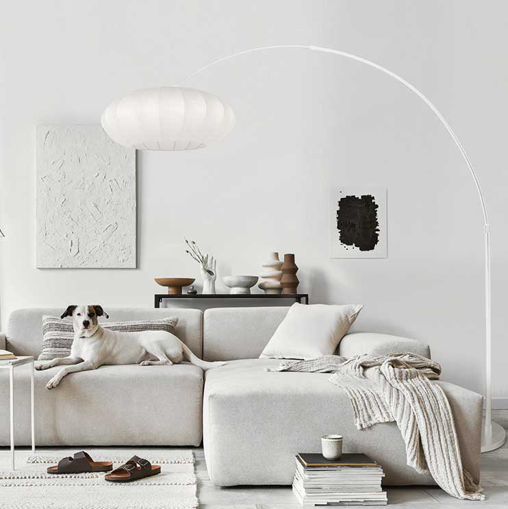 Booglamp Luma Nola 4185W wit met witte zijden kap