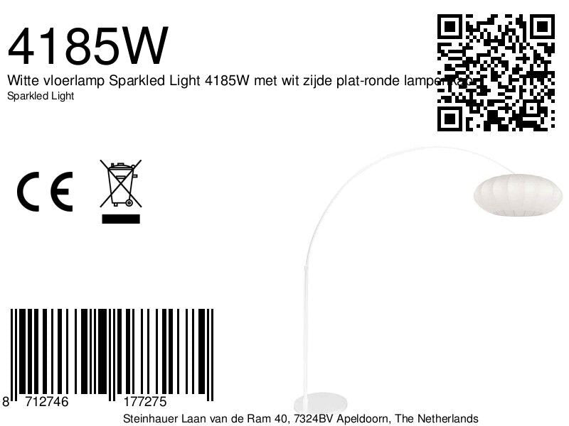 Booglamp Luma Nola 4185W wit met witte zijden kap
