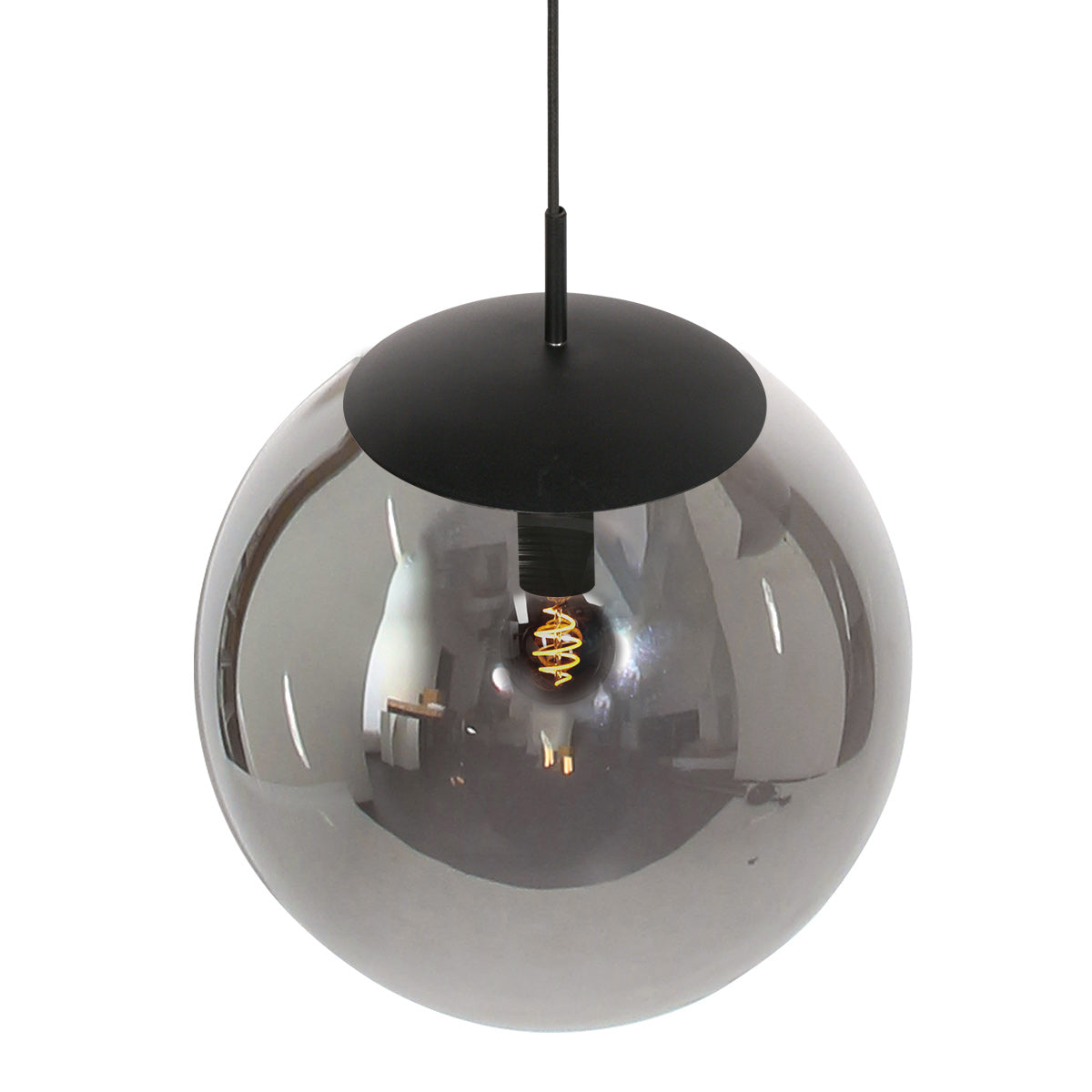Hanglamp Bollique 4186ZW zwarte lamp met smoke glas Ø40 cm
