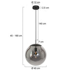 Hanglamp Bollique 4186ZW zwarte lamp met smoke glas Ø40 cm