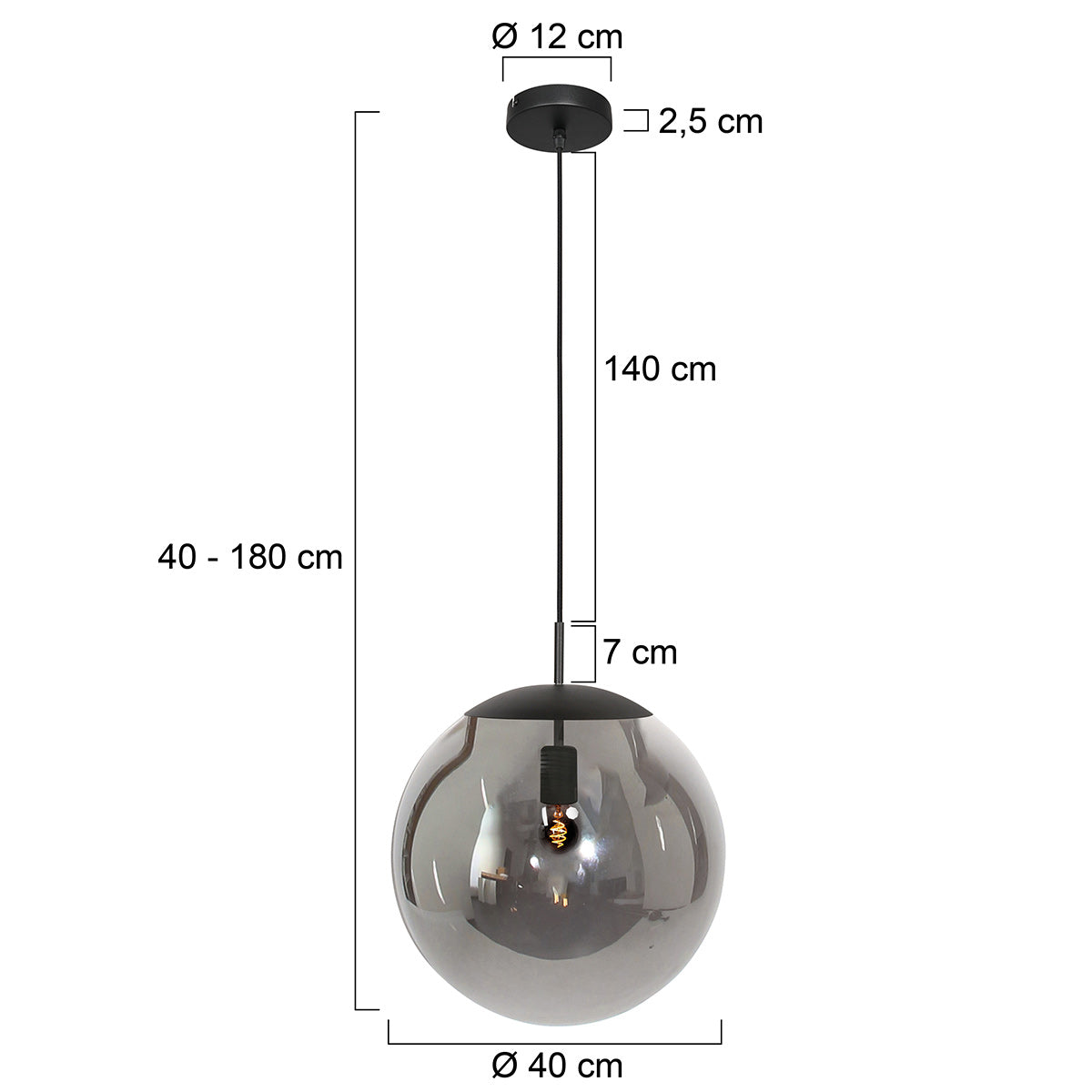 Hanglamp Bollique 4186ZW zwarte lamp met smoke glas Ø40 cm