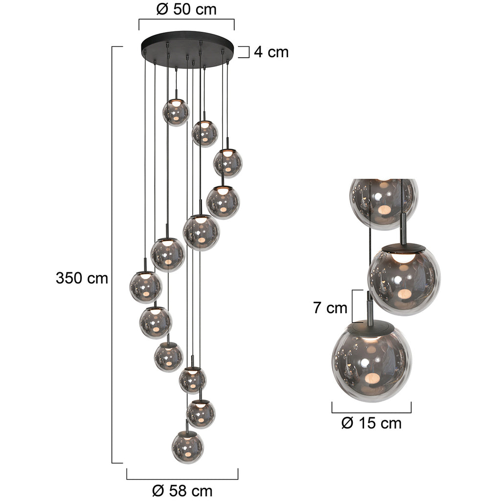 Hanglamp Bollique 4195ZW zwarte vide lamp met 12 lichtpunten