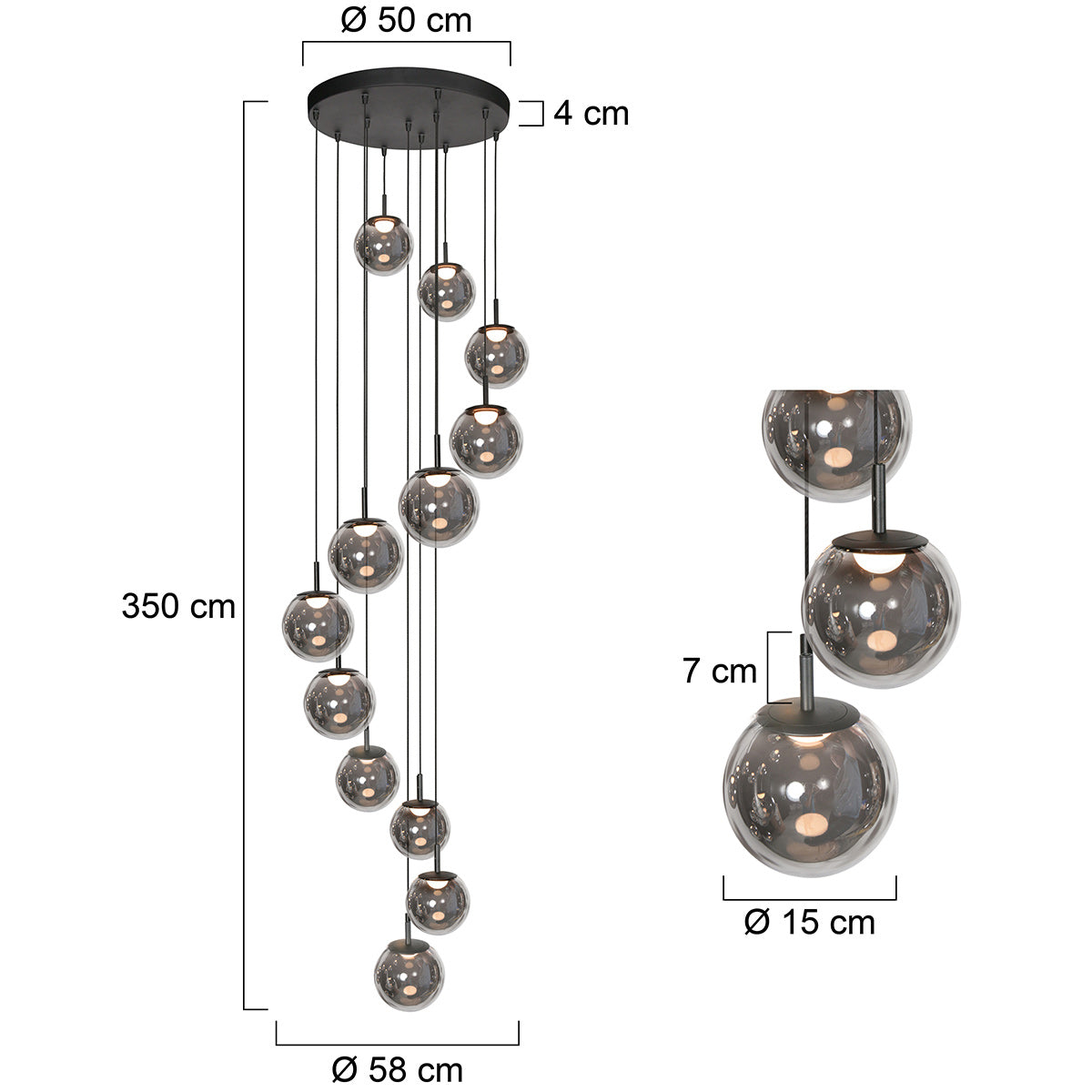 Hanglamp Bollique 4195ZW zwarte vide lamp met 12 lichtpunten