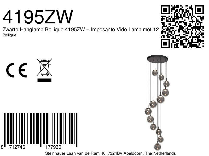 Hanglamp Bollique 4195ZW zwarte vide lamp met 12 lichtpunten