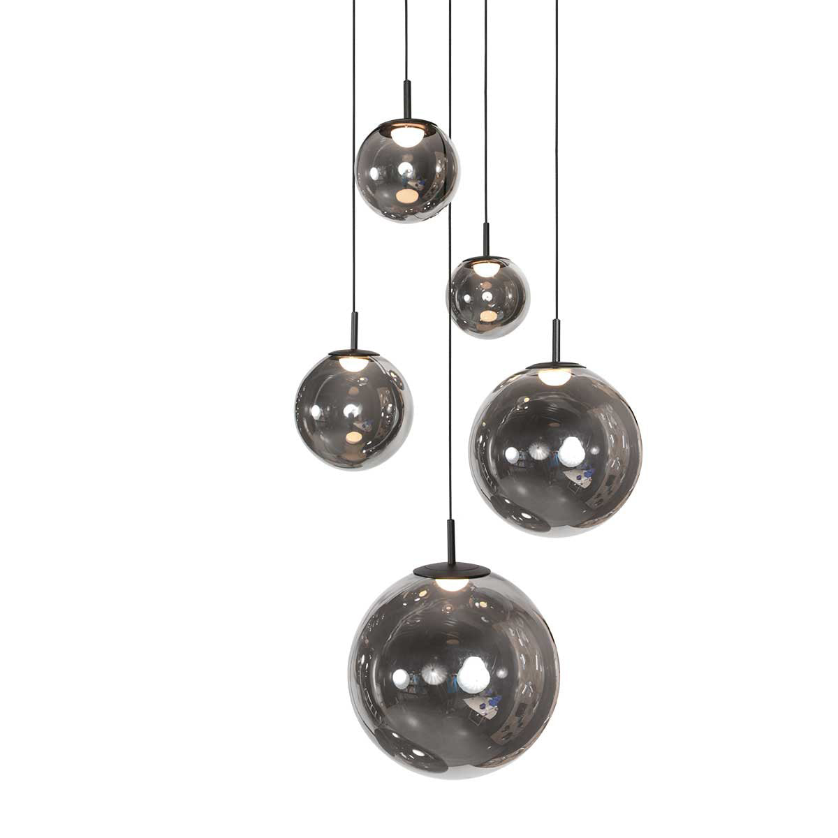 Hanglamp Bollique 4196ZW zwarte vide lamp met smoke glas
