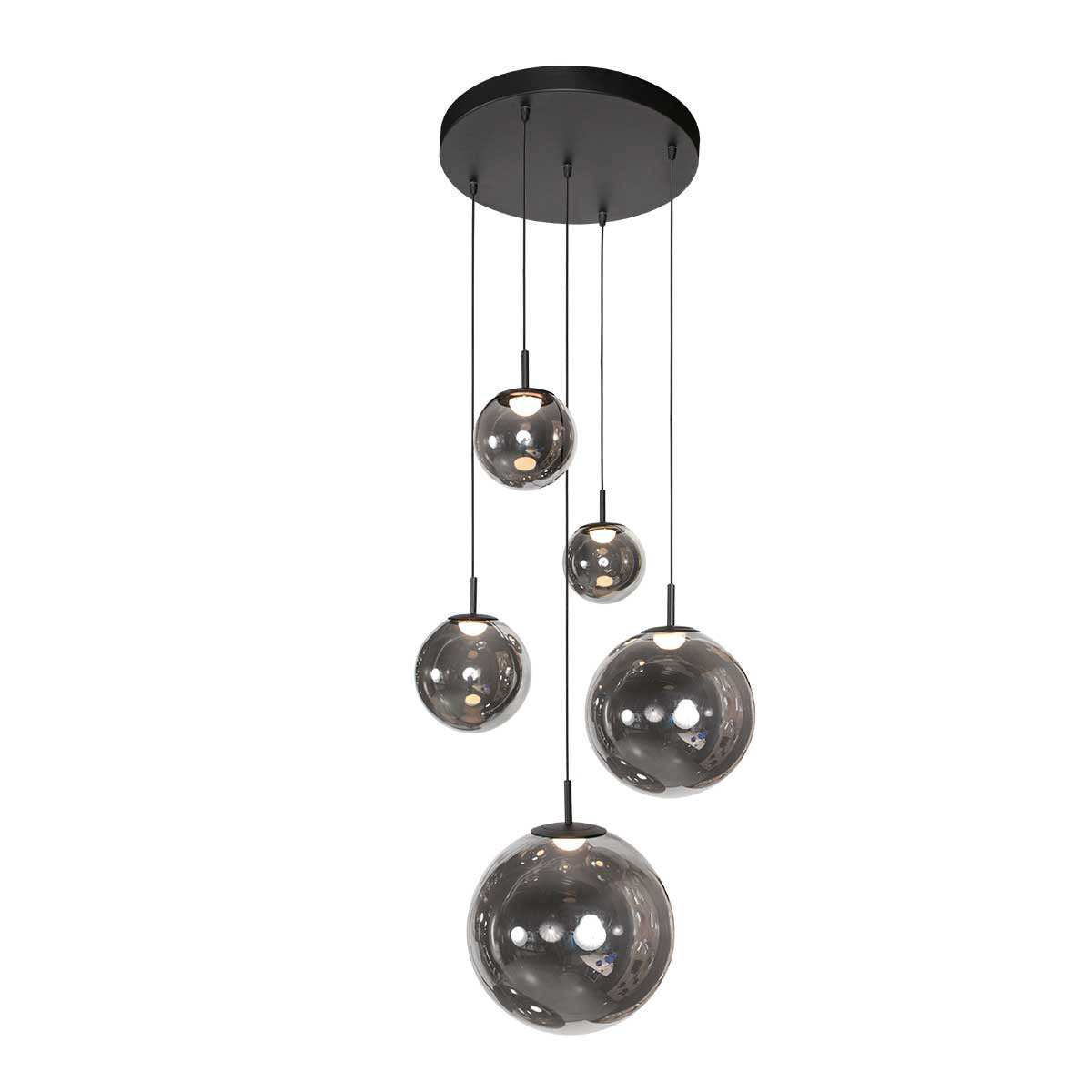 Hanglamp Bollique 4196ZW zwarte vide lamp met smoke glas