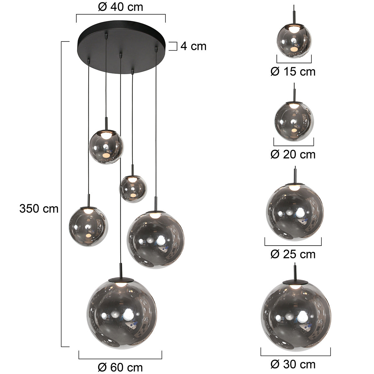 Hanglamp Bollique 4196ZW zwarte vide lamp met smoke glas