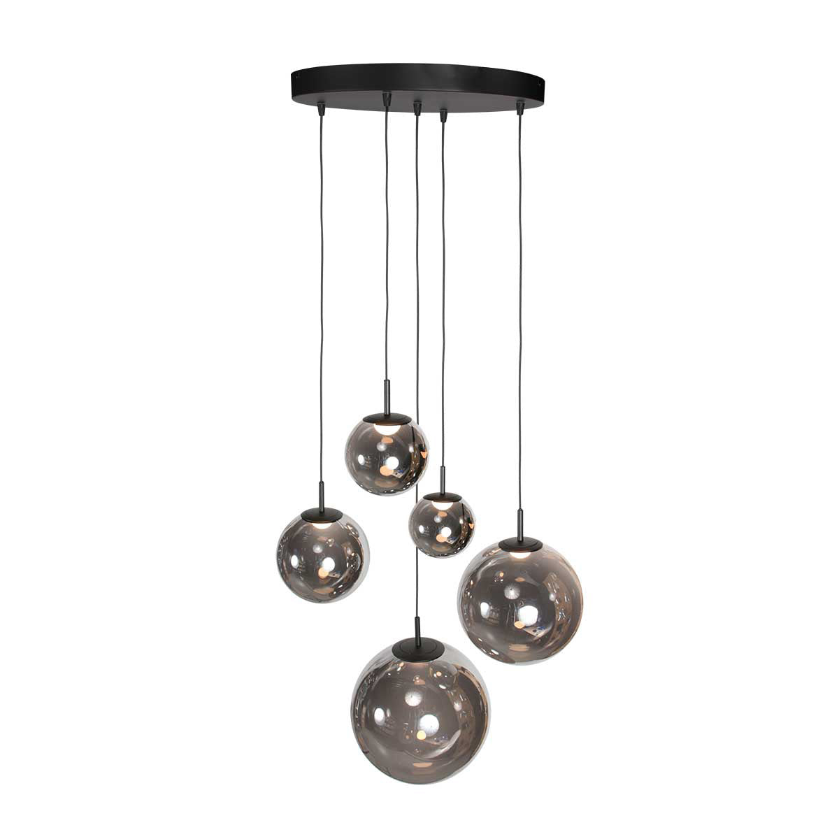 Hanglamp Bollique 4196ZW zwarte vide lamp met smoke glas