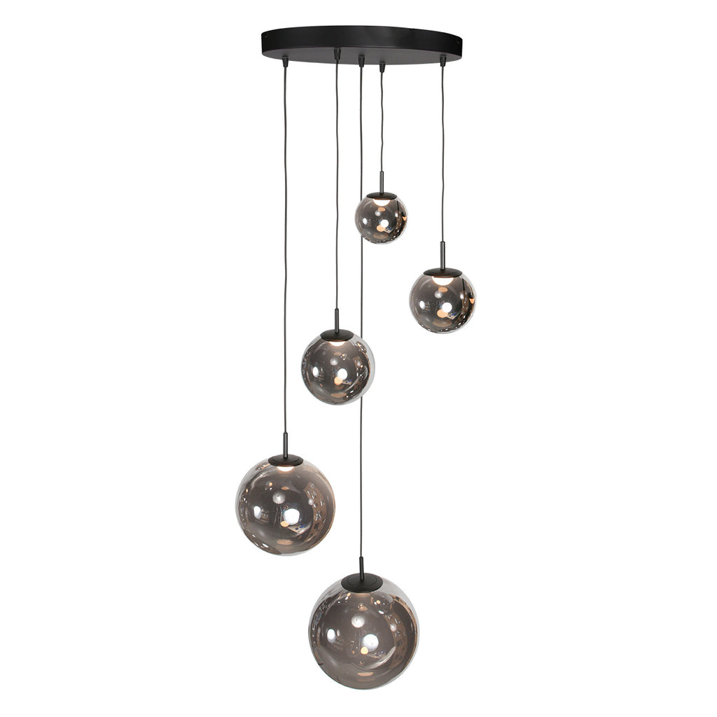 Hanglamp Bollique 4196ZW zwarte vide lamp met smoke glas
