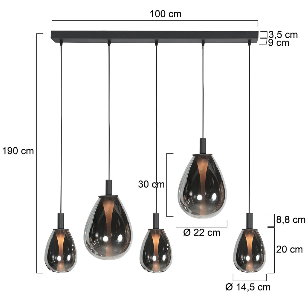 Glimsy 4197ZW hanglamp met Smoke Glas