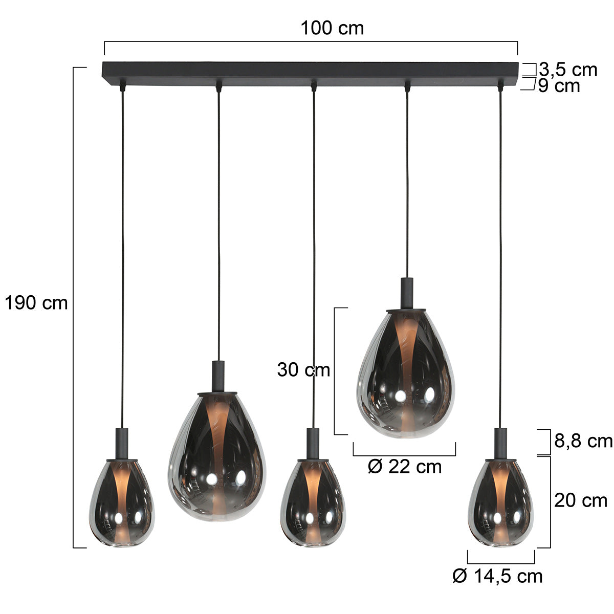 Glimsy 4197ZW hanglamp met Smoke Glas