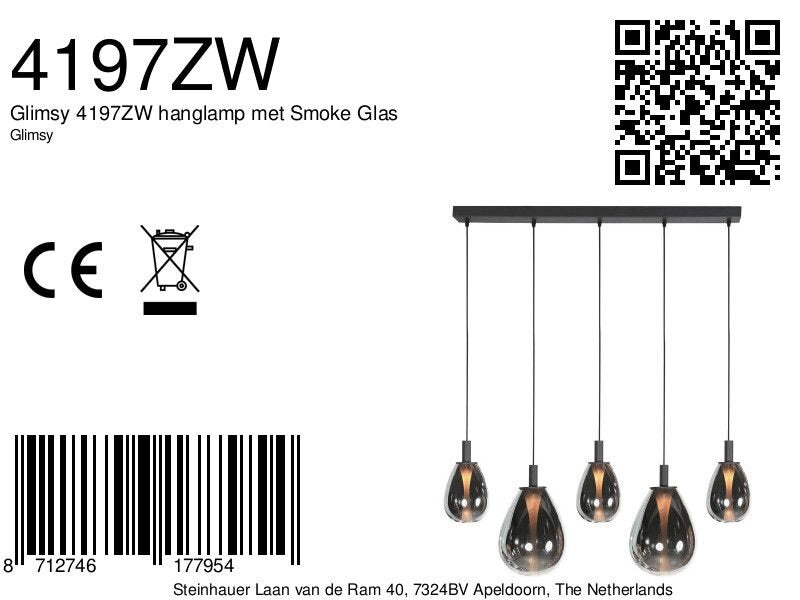Glimsy 4197ZW hanglamp met Smoke Glas