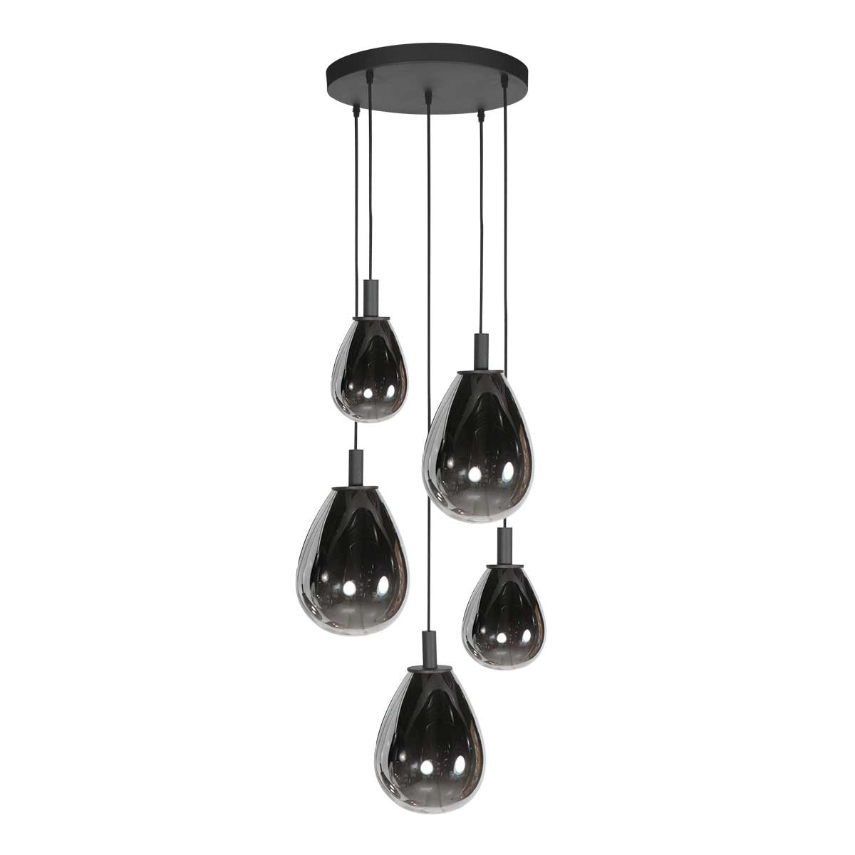 Glimsy 4198ZW Hanglamp 5 lichts met smoke glazen