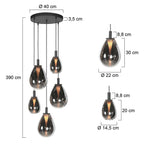 Glimsy 4198ZW Hanglamp 5 lichts met smoke glazen
