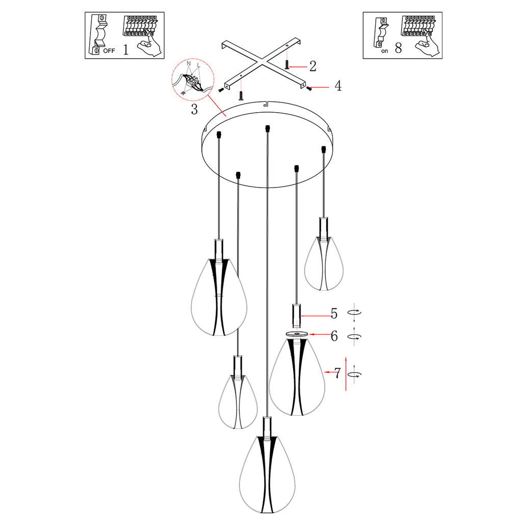 Glimsy 4198ZW Hanglamp 5 lichts met smoke glazen