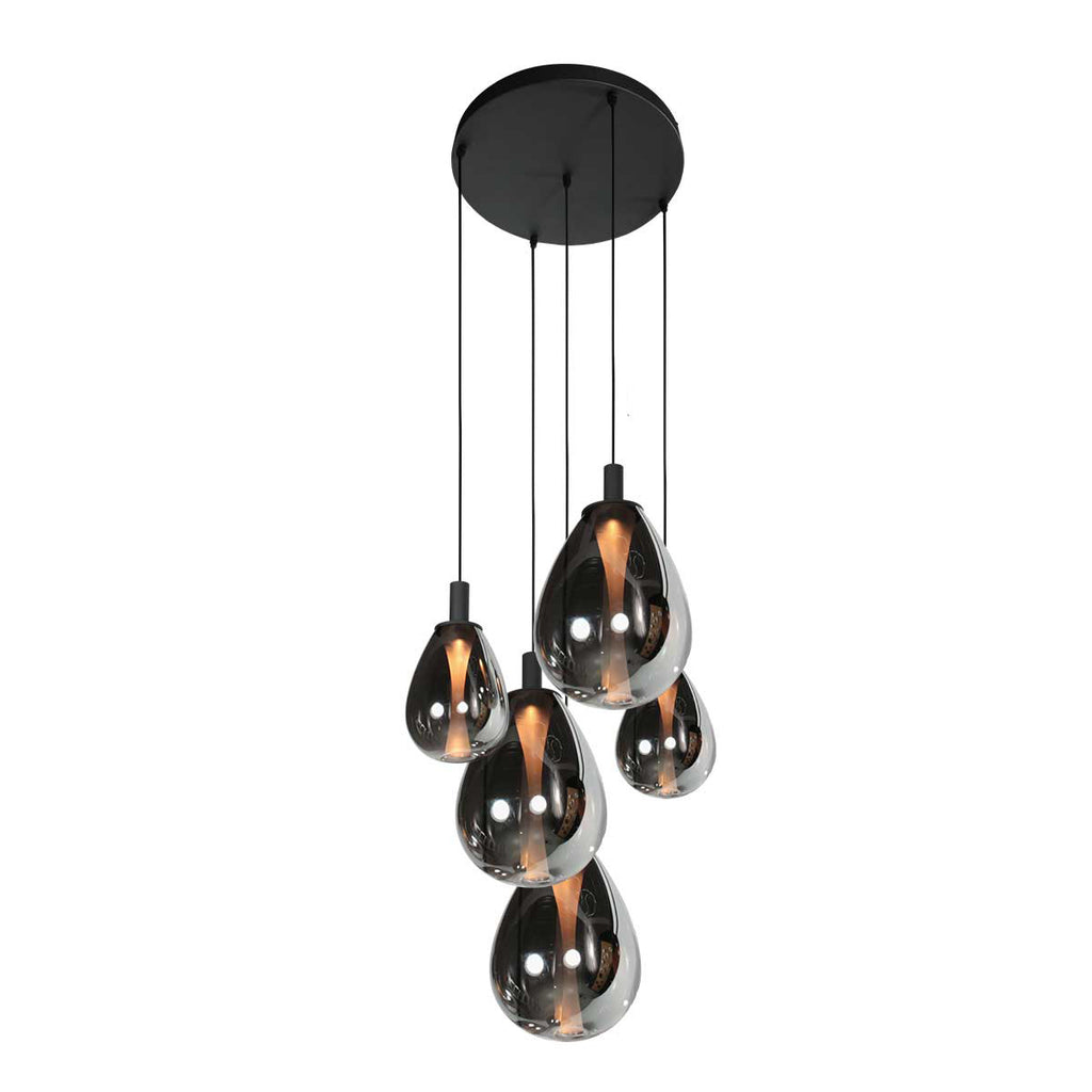 Glimsy 4198ZW Hanglamp 5 lichts met smoke glazen