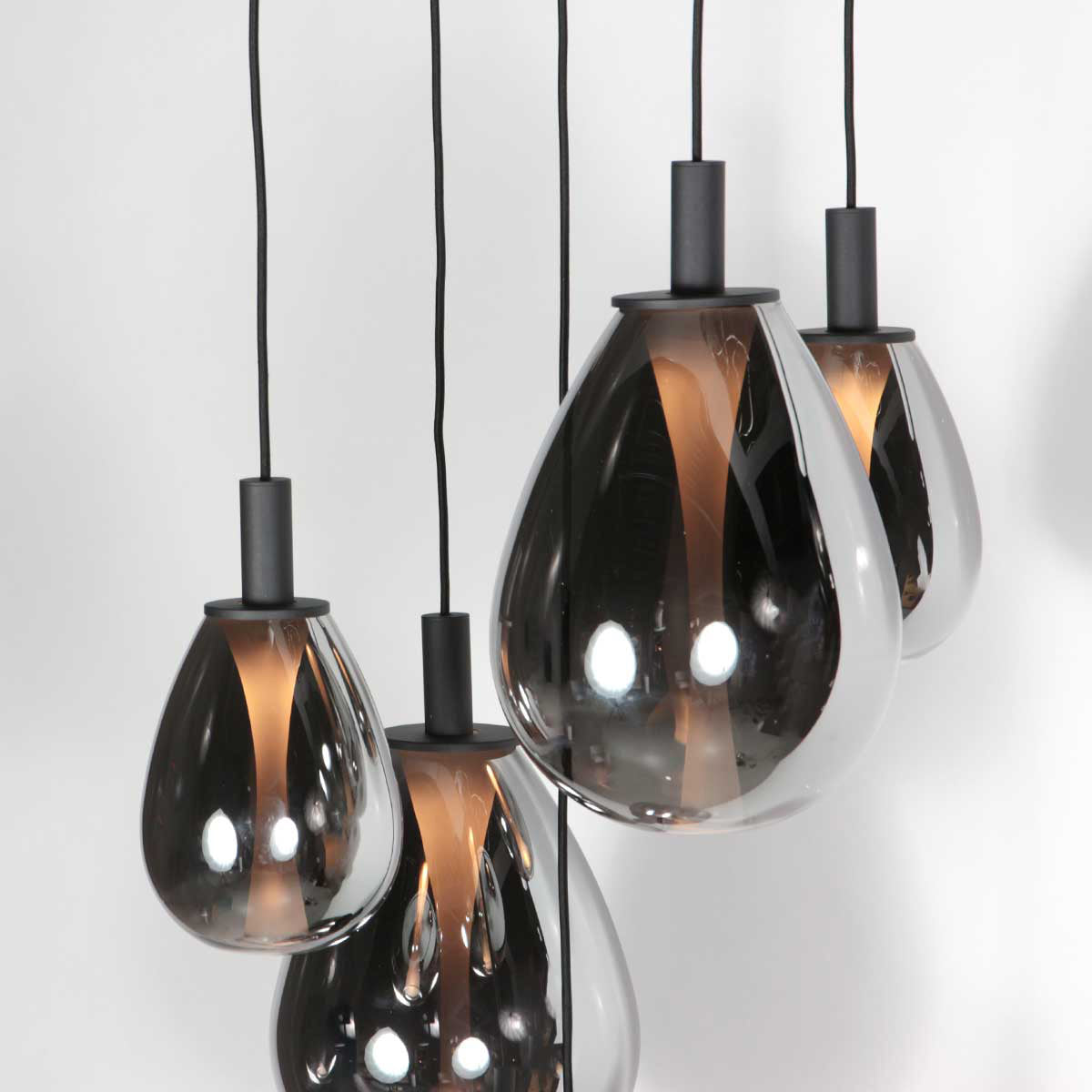 Glimsy 4198ZW Hanglamp 5 lichts met smoke glazen