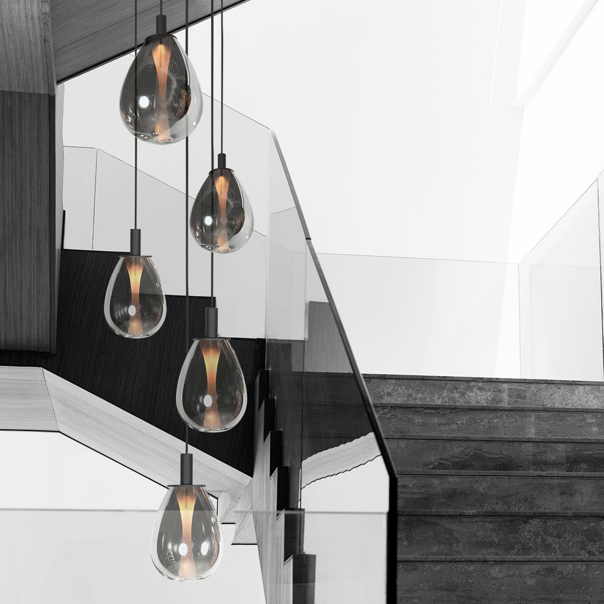 Glimsy 4198ZW Hanglamp 5 lichts met smoke glazen