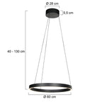 Ronde zwarte hanglamp Mykty 4203ZW – 60 cm diameter, in hoogte verstelbaar met Cable Lift, 7800 lumen
