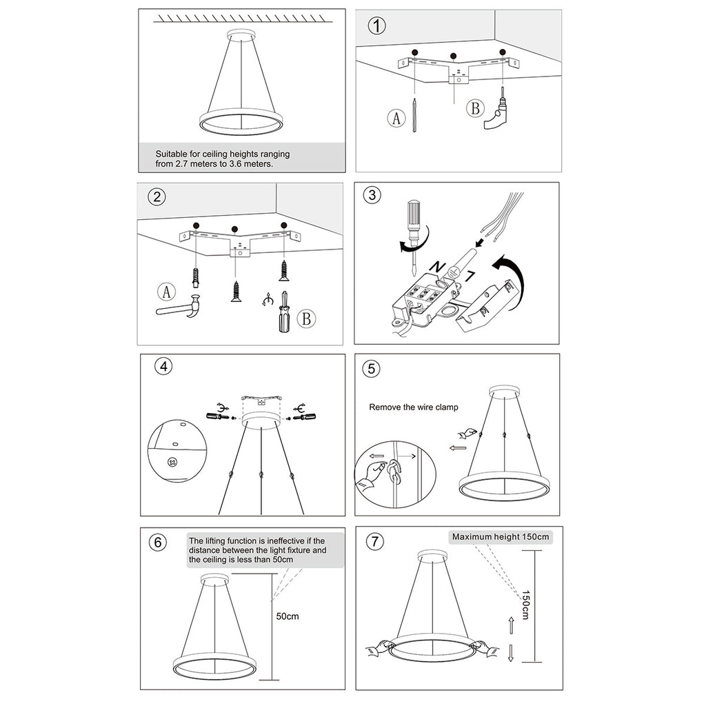 Ronde zwarte hanglamp Mykty 4203ZW – 60 cm diameter, in hoogte verstelbaar met Cable Lift, 7800 lumen