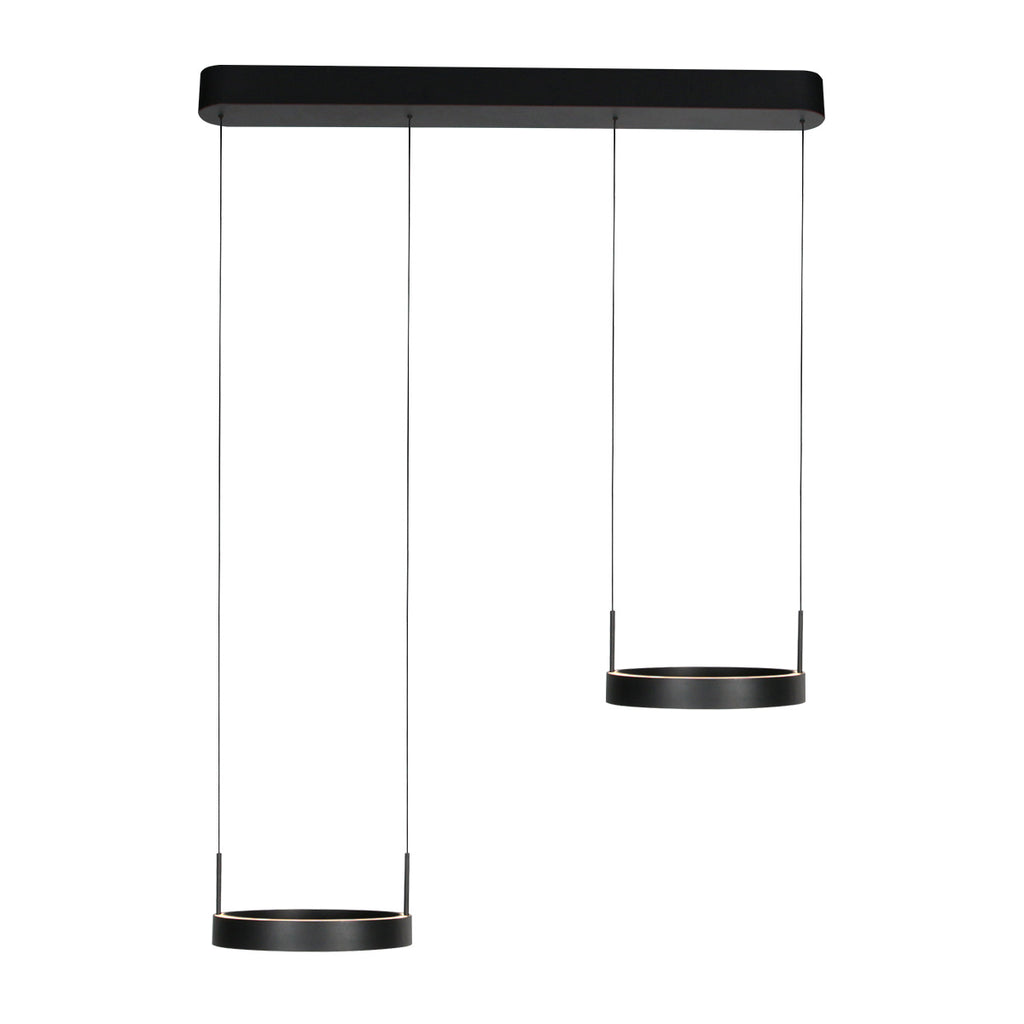 Zwarte hanglamp Mykty 4204 – Twee zwevende cirkels, individueel in hoogte verstelbaar, 6000 lumen, 2700K