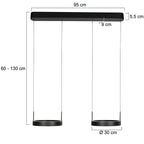Zwarte hanglamp Mykty 4204 – Twee zwevende cirkels, individueel in hoogte verstelbaar, 6000 lumen, 2700K