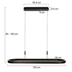 Ovale zwarte hanglamp Mykty 4205ZW – 120 cm breed, in hoogte verstelbaar met Cable Lift