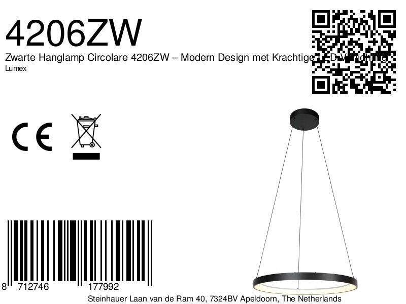 Zwarte Hanglamp Lumex 4206ZW – Modern Design met Krachtige LED-Verlichting