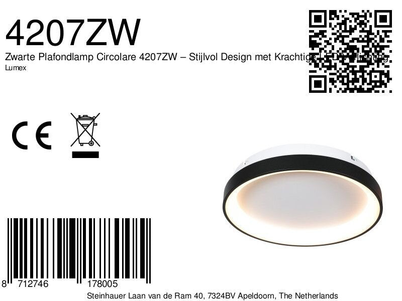 Zwarte Plafondlamp Lumex 4207ZW – Stijlvol Design met Krachtige LED-Verlichting