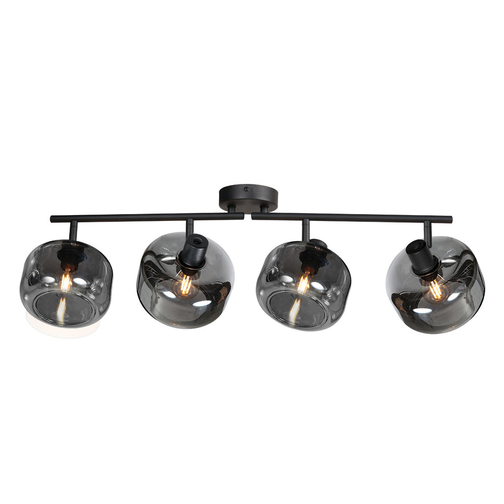 Zwarte 4-Lichts Plafondspot Tenebris 4211ZW – Stijlvolle Verlichting met Smoke Glas