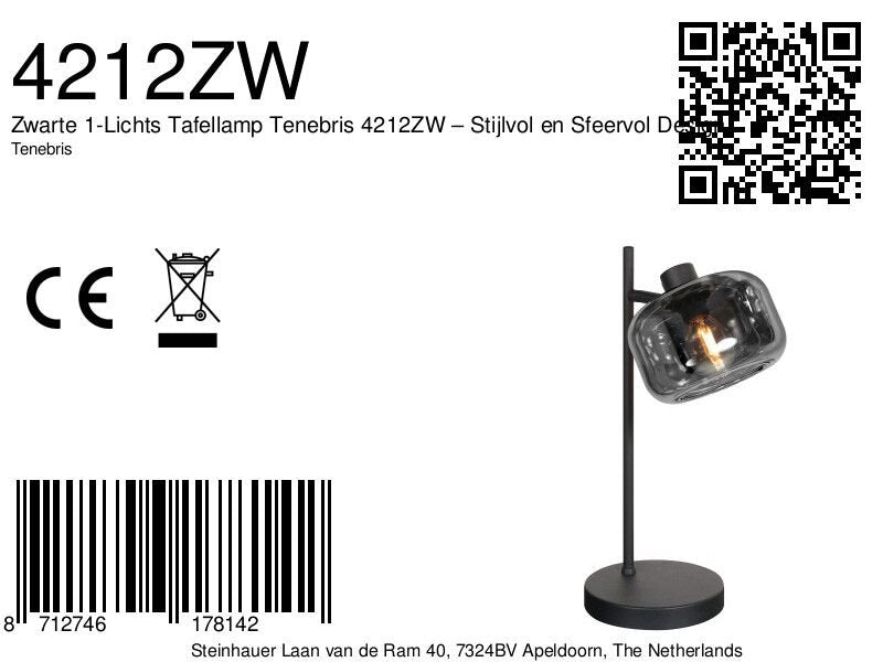 Zwarte 1-Lichts Tafellamp Tenebris 4212ZW – Stijlvol en Sfeervol Design