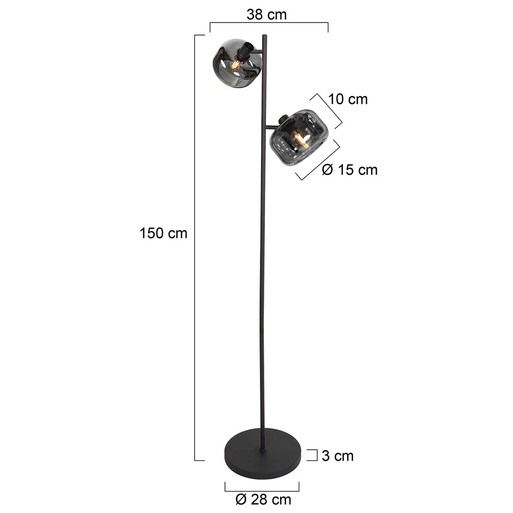 Zwarte 2-Lichts Vloerlamp Tenebris 4213ZW – Elegante Verlichting met Luxe Uitstraling