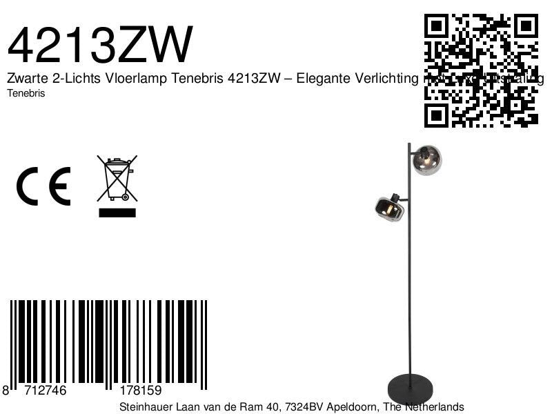 Zwarte 2-Lichts Vloerlamp Tenebris 4213ZW – Elegante Verlichting met Luxe Uitstraling