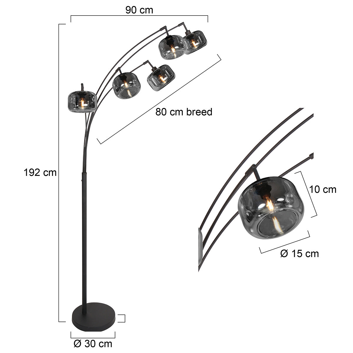 Zwarte 5-Lichts Vloerlamp Tenebris 4214ZW – Luxe en Sfeervolle Verlichting