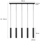 Zwarte vijflichts Hanglamp DownLume 4216ZW met GU10 fitting