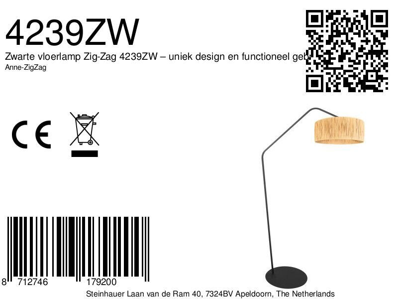Zwarte vloerlamp Zig-Zag 4239ZW – uniek design en functioneel gebr