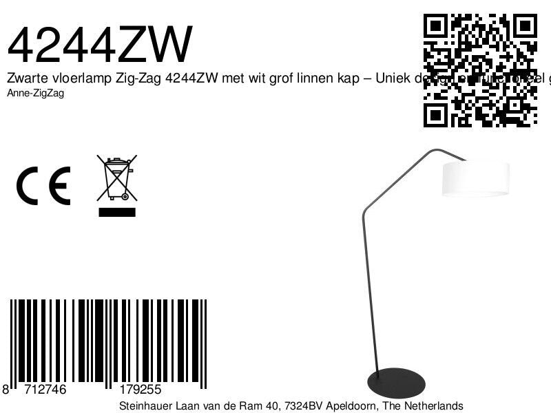 Zwarte vloerlamp Zig-Zag 4244ZW met wit grof linnen kap – Uniek design en functioneel gebruik