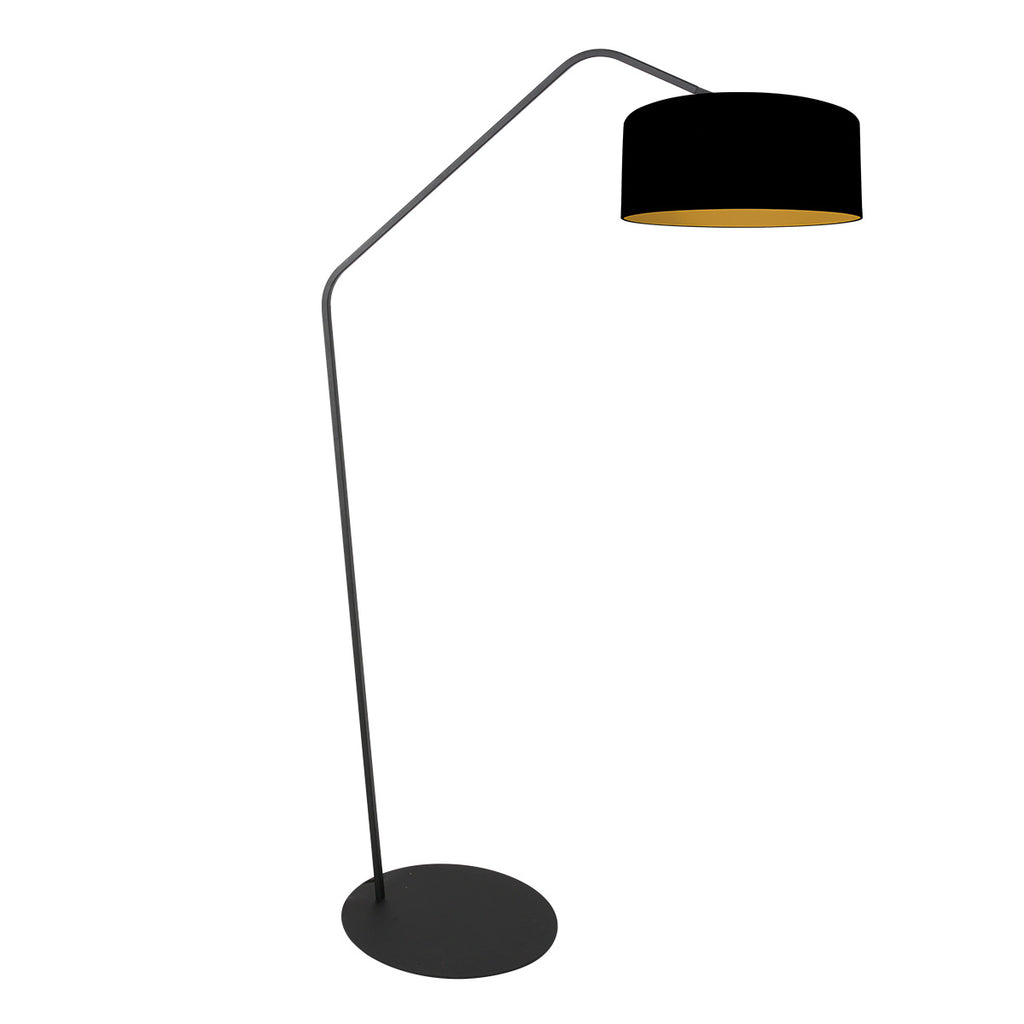 Zwarte vloerlamp Zig-Zag 4247ZW met zwart linnen kap en goudkleurige binnenkant – Uniek design en functioneel gebruik