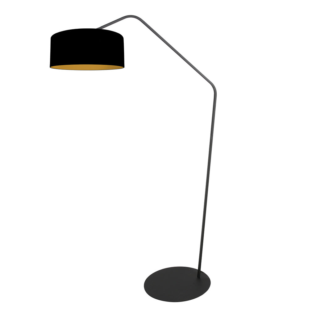 Zwarte vloerlamp Zig-Zag 4247ZW met zwart linnen kap en goudkleurige binnenkant – Uniek design en functioneel gebruik