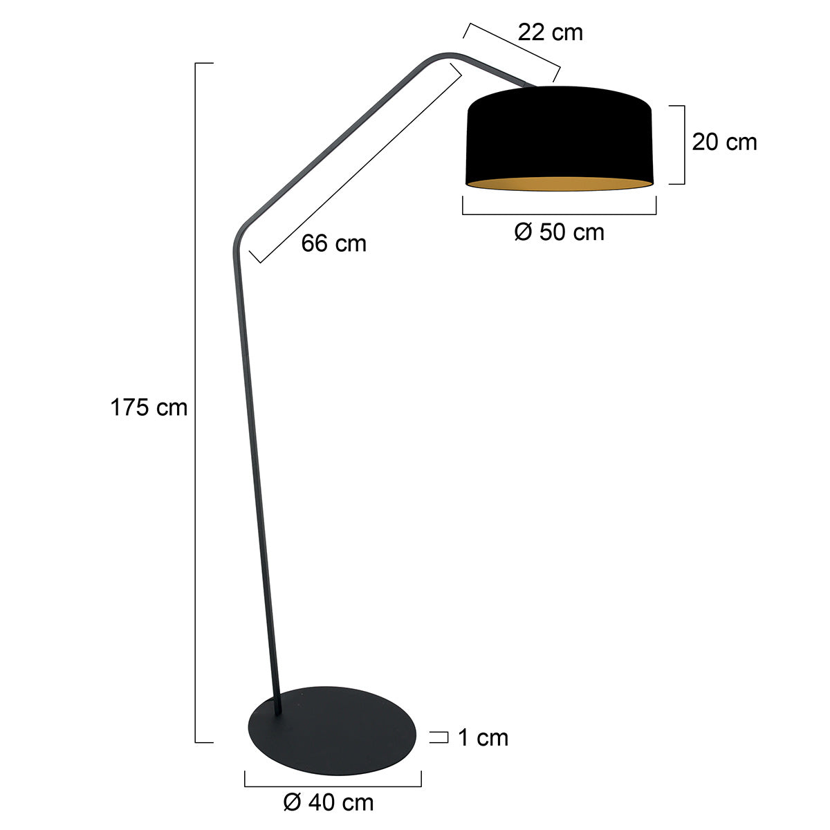 Zwarte vloerlamp Zig-Zag 4247ZW met zwart linnen kap en goudkleurige binnenkant – Uniek design en functioneel gebruik