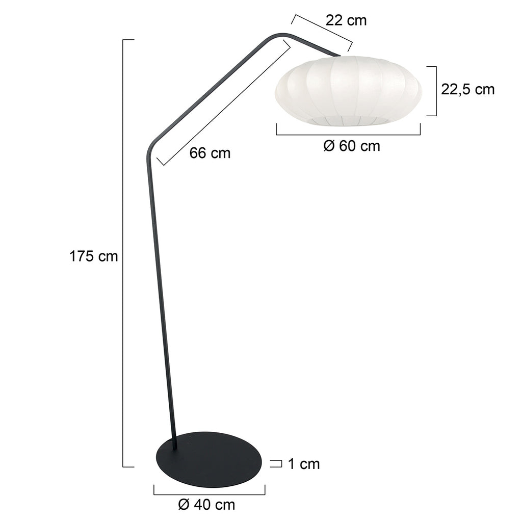 Zwarte vloerlamp Zig-Zag 4249ZW met wit zijden kap – Uniek design en functioneel gebruik