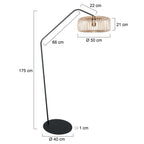 Zwarte vloerlamp Zig-Zag 4250ZW met naturelkleurige bamboe kap