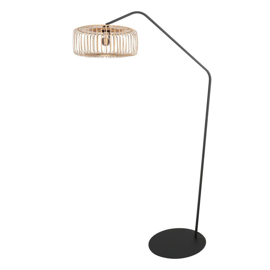 Zwarte vloerlamp Zig-Zag 4250ZW met naturelkleurige bamboe kap