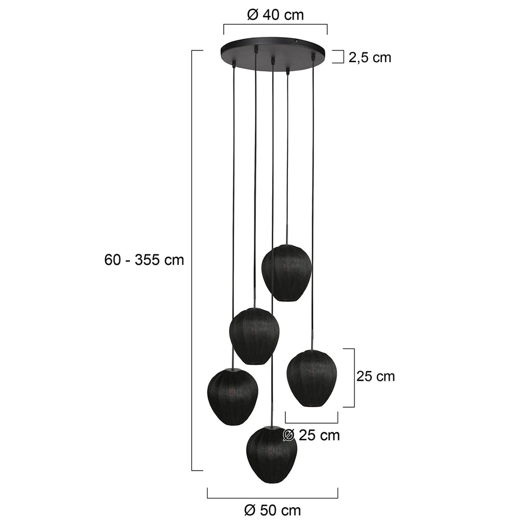 Hanglamp Silura 4282ZW – 5-lichts vide met ronde plafondplaat
