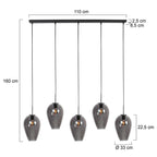 Hanglamp Drovia 4284ZW  met smoke glazen, subtiel speels design